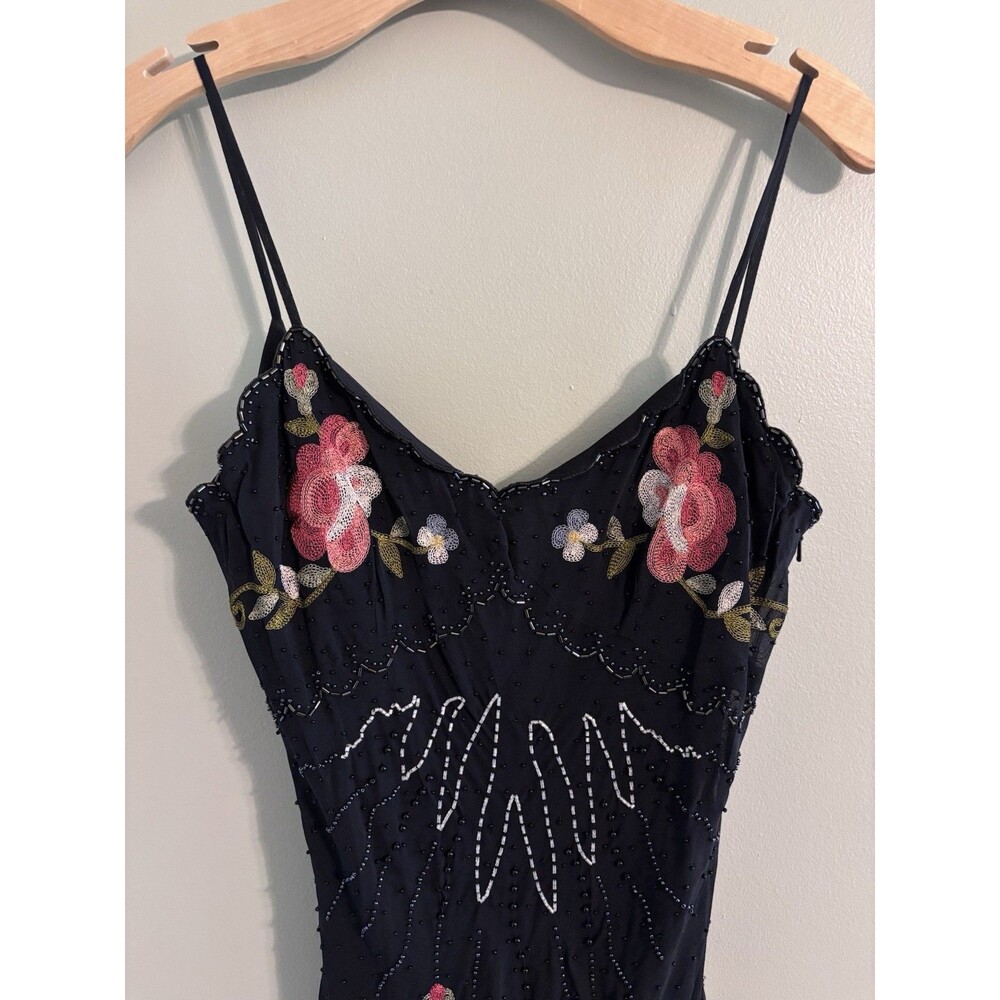 VTG Y2K Cache Silk Maxi Dress Sz 8 Beaded Embroidered Floral Whimsy Fairy Goth - Picture 4 of 16